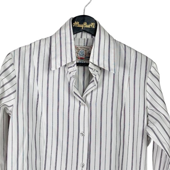 Bell Fine Garments White Striped Button Down Shirt 4 - Picture 3 of 7